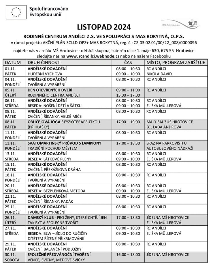 Listopadový program rodinného centra